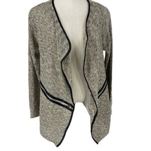 Papillon Open Cardigan Sweater | Medium | Textured Knit with Contrast Trim
